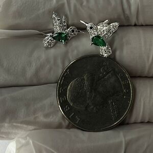 Taxco Silver and Green Hummingbird Earrings